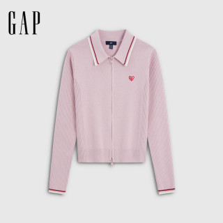 Gap 2SW623025 爱心logo镶边翻领修身针织开衫 粉色 S