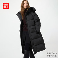 优衣库 高级保暖羽绒长大衣女装外套夹克487412 09 黑色 XL