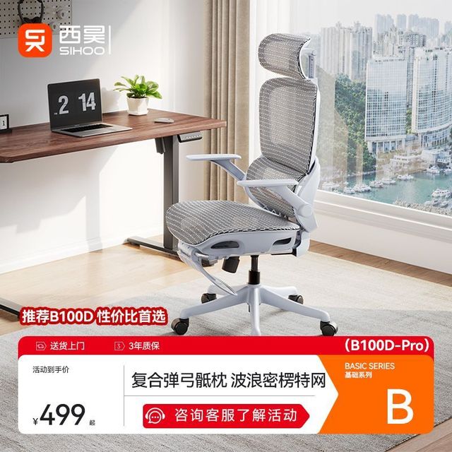 西昊 B100D-Pro人体工学椅家用电脑椅久坐舒适办公座椅撑腰电竞椅 无脚踏