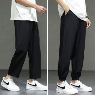 杉努 冰丝宽松直筒休闲裤 黑色 K21+K20 4XL 2条装