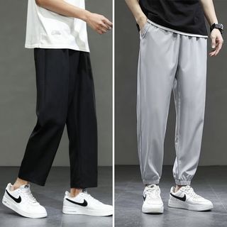 杉努 K21黑色+K20浅灰 冰丝宽松直筒 男士休闲裤 2条装 2XL