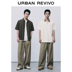 UR UR2026秋季新款男装燕麦格雷纯色压褶休闲阔腿裤UMF660069 军绿 30