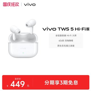 宅家玩乐：vivo TWS 5 Hi-Fi版 入耳式真无线蓝牙耳机 简单白
