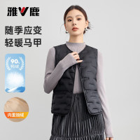 雅鹿 轻薄羽绒马甲女士2025秋冬圆领内胆保暖马夹背心 黑色 S