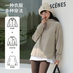 焦宣言秋冬连帽宽松卫衣女加厚日韩休闲上衣半开拉链套头长袖外套