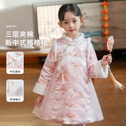 淘气贝贝 新款三层夹棉加绒冬季儿童汉服连衣裙