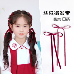 编发丝绒带发绳日系双面绒带扎发头绳新年圣诞喜庆发带彩绳中国风