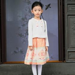 巴拉巴拉 凉感抗菌中大童儿童套装女童新中式长袖马面裙两件套春秋衣服时尚