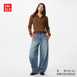 优衣库 宽松廓形牛仔裤常规款女装男装/弯刀镰刀裤482280 487973 487973/67海蓝色 25 /160/64A