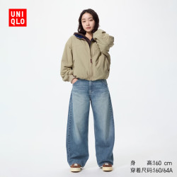 优衣库 宽松廓形牛仔裤/偏短款女装男装/弯刀镰刀裤484808 488701 488701/67海蓝色 24 /155/62A