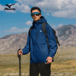美津浓 户外夹克男女登山服防风三合一两件套外套 宝蓝色 L