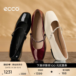 ecco 芭蕾舞鞋女 25年时尚玛丽珍方头低跟浅口单鞋 舞悦234333 黑色23433304001 （牛皮革） 38