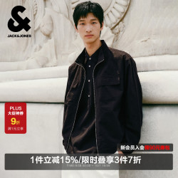 杰克琼斯 225321087 纯色立领宽松夹克 黑色 L