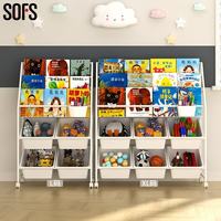 SOFS 儿童玩具收纳绘本架移动带轮 XL码3+2层 白色6盒 带轮