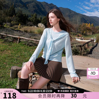 三彩 大码女装2026春秋新款针织衫宽松披肩圆领胖MM 冰川蓝 M 160/88B