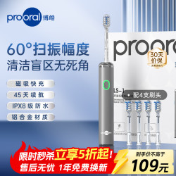 博皓 Pro Oral 新一代扫振智能电动牙刷 LS-1流光银 铝合金情侣款（4支刷头）