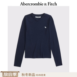 Abercrombie & Fitch 经典小麋鹿图案美式纯棉V领长袖T恤26秋冬新款女装