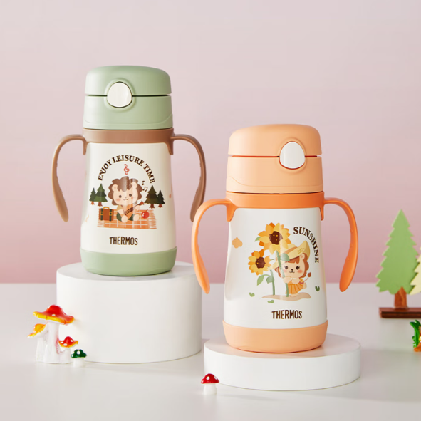 亲子出游：THERMOS 膳魔师 保温杯儿童吸管水杯 316L不锈钢 带把手 305ml