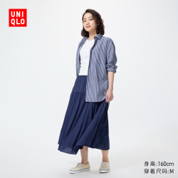 优衣库 休闲抽褶裙女装/半身裙裙子487995 69 藏青色 L