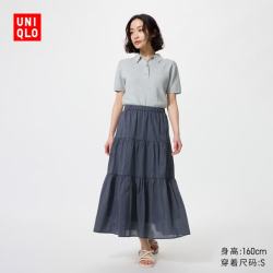 优衣库 484821 层叠长裙 藏青色条纹 S 半身裙