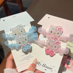 甜美碎花KT猫发圈甜美少女心卡通马尾发绳ins森系小肠圈气质发饰