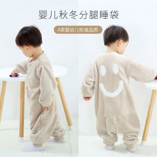 婴儿睡袋宝宝秋冬季款防踢被法兰绒睡衣保暖儿童珊瑚绒分腿睡袋