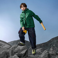 马骑顿 男童秋新款户外露营登山服连帽防风外套 军绿 120