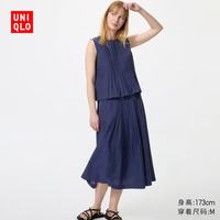 优衣库 棉麻打褶 女士半身裙