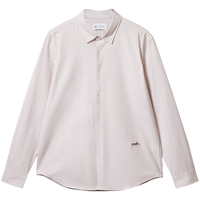 JACK&JONES 杰克琼斯 牛津纺竖条纹弹力刺绣长袖衬衫 尘埃粉 L