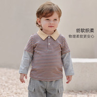 BALIPIG 男童长袖假两件POLO衫 橙蓝条纹 80cm