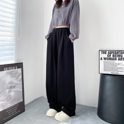 蜜略 阔腿裤女2026秋季大码宽松胖mm小个子香蕉休闲垂感山本直筒运动裤