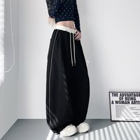 移动端：蜜略 美式黑色运动裤女2026秋日新款休闲显瘦阔腿直筒宽松加长跳舞裤
