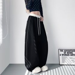 蜜略 美式黑色运动裤女2026秋日新款休闲显瘦阔腿直筒宽松加长跳舞裤