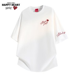 CHARLES JANG'S HAPPY HEART 美式纯棉圆领短袖t恤男女夏季2026新款百搭情侣体恤潮