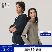 Gap 男女装2026秋新品logo斜纹双面布宽松连帽开衫卫衣1SS623001 黑灰色 S (165/88A)亚洲尺码