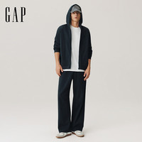 Gap 1SS623001 logo斜纹双面布宽松连帽开衫卫衣 黑灰色 S