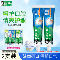 好来 双重薄荷 超白牙膏清新口气洁齿亮白牙渍含氟牙膏 【试用装】 40g*2支 香味随