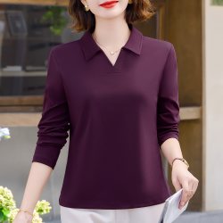 翻领长袖t恤女2026新款春秋洋气时尚女装内搭上衣妈妈显瘦打底衫