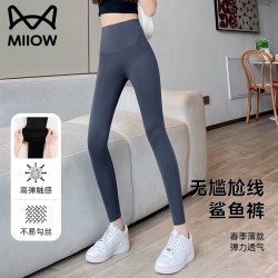 猫人 鲨鱼裤女士外穿新款高腰收腹弹力提臀运动健身瑜伽打底裤 豆绿色 L