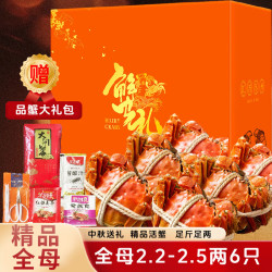 湖中秋色 全母大闸蟹鲜活特大螃蟹 海鲜水产生鲜中秋礼盒 全母蟹2.2-2.5两3对6只礼盒装