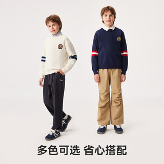 英氏 男童毛衣 袖子条纹-米白 120cm