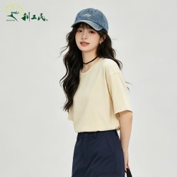 利工民 夏季短袖微落肩重磅纯棉T恤圆领透气休闲打底上衣男女同款