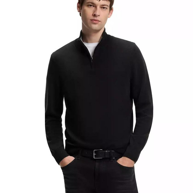 HUGO BOSS Men's Wool-Cashmere Zip-Neck Regular-Fit Sweater