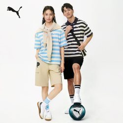彪马 休闲短袖POLO衫男女条纹纯棉舒适运动T恤633857彪马puma官方奥莱