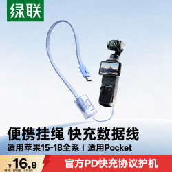 绿联 便携手绳数据线 PD60W 二合一Type-C快充线 0.3米