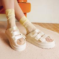 UGG 夏季女士舒适炫金系列厚底魔术贴休闲拖鞋1167430茉莉白