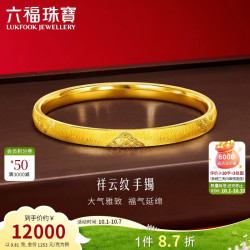 六福珠宝 黄金手镯祥云纹硬金戗刻工艺足金礼物女 计价 54mm-约9.81克