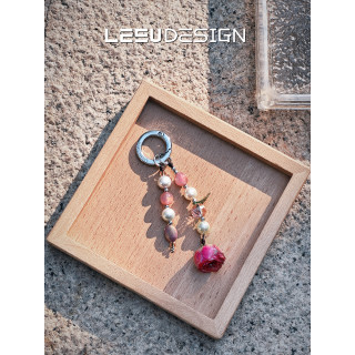 LEEUDESIGN“琉光花韵”真玫瑰花手机链条挂件ccd包挂创意手机饰品