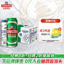 青岛啤酒 经典10度500ml*8听+全麦白啤500ml*2听 整箱装