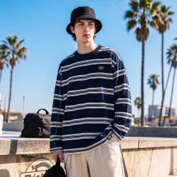 Dickies 长袖T恤男2026春秋新款圆领条纹上衣黑白撞色宽松潮流打底衫